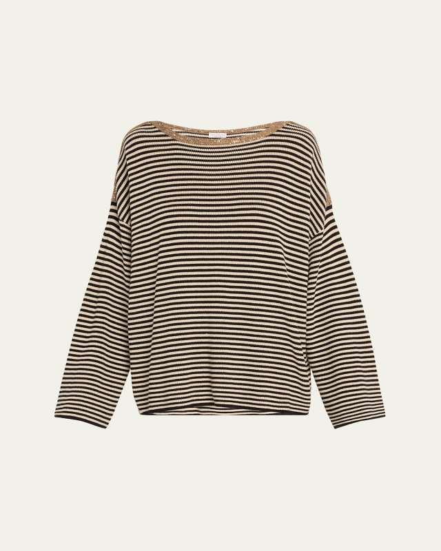 Sequined-Trim Cotton Capri Stripe Sweat